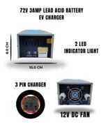 72V 3A EV Electric Scooter Lead Acid Battery Fast Charger | Compatible with 72V (6x12V) Batteries | 3-Pin Connector | Heavy-Duty Build Rapid Charging - Image 3
